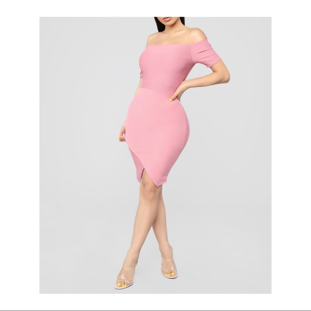 off the shoulder mauve XS slit dress